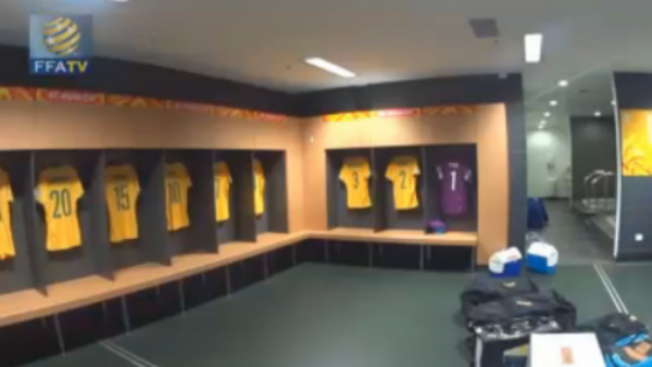 The Socceroos changeroom at Brisbane Stadium on Tuesday night.
