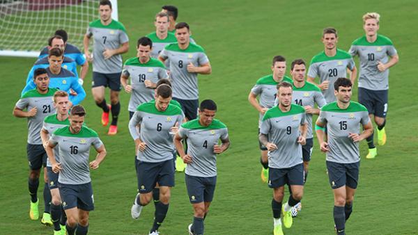 The Socceroos train in Vitoria ahead of their final World Cup clash against Spain.
