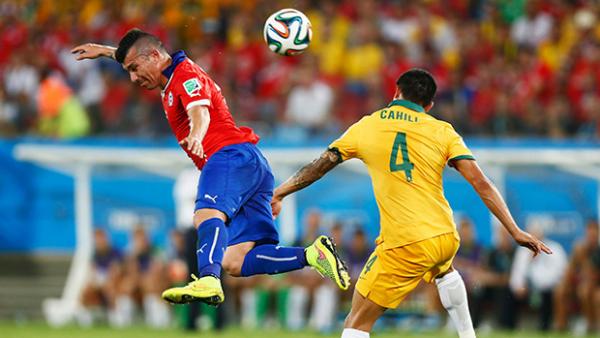 Tim Cahill got the Socceroos back in the match with a trademark header.