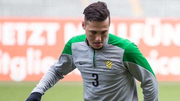 Jason Davidson during a Socceroos training session in Mainz, Germany.