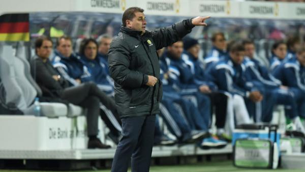 Ange Postecoglou instructs his players during their 2-2 draw against Germany in 2015.