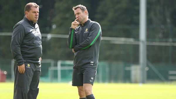 Socceroos coach Ange Postecoglou and assistant Ante Milicic talk tactics ahead of clash with Belgium.