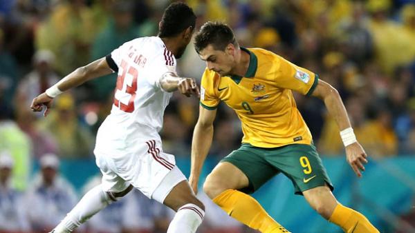 Juric on the ball during the Socceroos' 2-0 win over UAE.