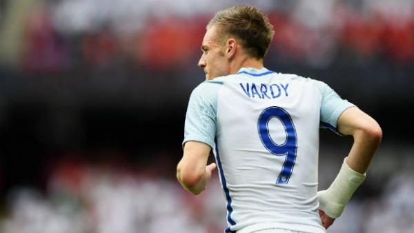 England striker Jamie Vardy in action against Turkey.