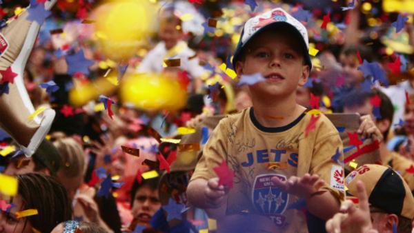 A young Newcastle Jets fan is part of their 2008 Hyundai A-League Championship celebrations.