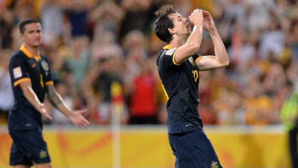 Socceroo Robbie Kruse rues a missed chance on goal against Korea Republic.