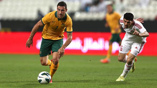 Socceroo Mathew Leckie on the ball against the UAE.