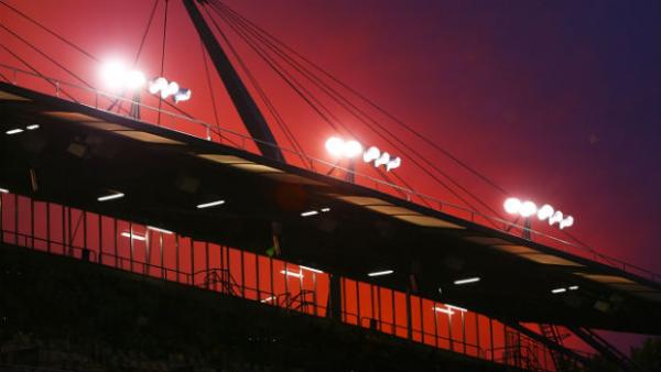 The sun sets over GIO Stadium ahead of kick-off in Thursday night's World Cup qualifier in Canberra.