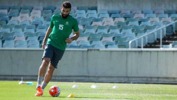 Socceroos captain Mile Jedinak on the training ground in Canberra.